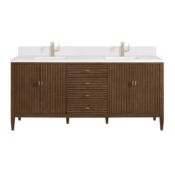 James Martin Vanities 72'' Vanity, Mid Century Walnut w/ Single Hole 3 CM White Zeus Quartz Top & Backsplash 485-V72-WLT-1WZ - main